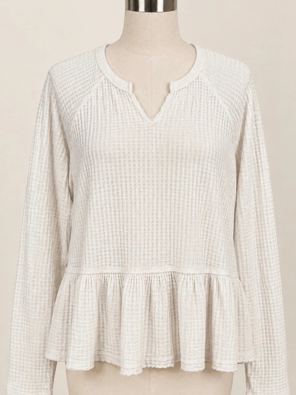 Time and Tru XXL 20 Winter White Waffle Knit Peplum Long Sleeve Top